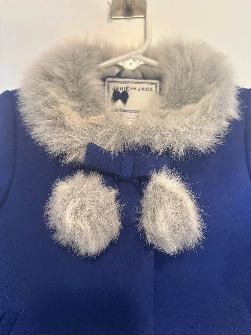 NWOT Janie and Jack Royal Blue Coat w/ Faux Fur Collar & Pom Details (12–24M) 💙